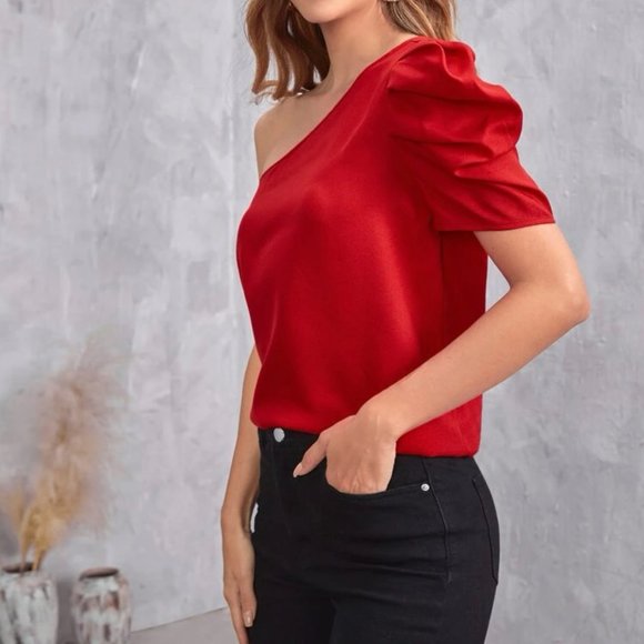 Asymmetric Puff Sleeve Blouse - Picture 3 of 7
